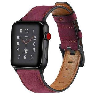 Vintage Oil Wax Cowhide Watch Band For Apple Watch Series 6&SE&5&4 40mm / 3&2&1 38mm(Rose Red)