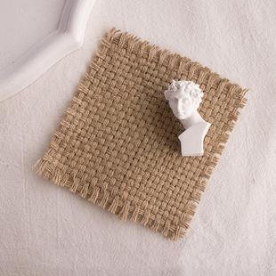 10 PCS 12x12cm Torn Edges Vintage Coarse Jute Scented Candle Coaster Photography Decoration Props(Three Crosses)