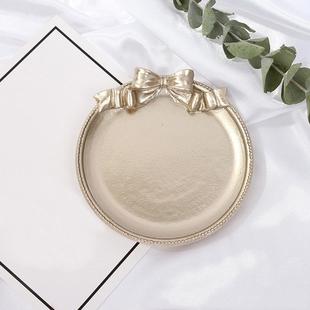 Vintage Resin Made Old Jewelry Earrings Tray Decorative Ornaments Photo Props, Style:Round(Champagne Gold)