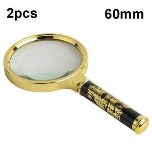 2pcs Elderly Reading Books Handheld Magnifier, Diameter:60mm(Non-removable Handle)