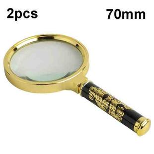 2pcs Elderly Reading Books Handheld Magnifier, Diameter:70mm(Non-removable Handle)