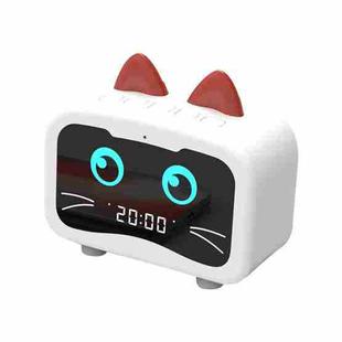 Creative Smart Wireless Mini Bluetooth Speaker Portable Computer Subwoofer Speaker with Alarm Clock(Cute Cat-White)