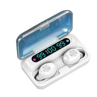 F9-10 IPX7 Waterproof Bluetooth Earphone with Magnetic Charging Compartment & Three LED Digital Display(White)