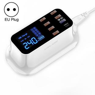 USLION PD18W Charger QC Multi-port USB Smart Digital Power Strip LED Screen Digital Display Charger EU Plug