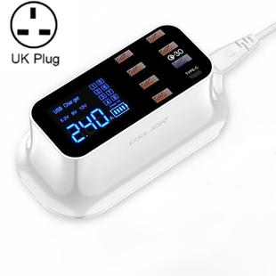 USLION PD18W Charger QC Multi-port USB Smart Digital Power Strip LED Screen Digital Display Charger UK Plug