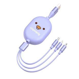 8 Pin + Micro USB + Type-C / USB-C Interface 3 in 1 Telescopic Storage Data Cable(Lavender)