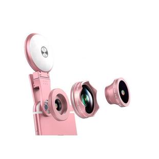 4 in 1 Wide Angle + Macro + Fisheye + Fill Light Mobile Phone SLR Camera Lens(Rose Gold)