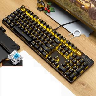 Ajazz 104 Keys Yellow Color Desktop Computer Notebook Gaming Wired Mechanical Keyboard, Cable Length: 1.5m, Style:Green Shaft(Black)