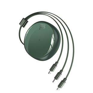 3 in 1 8 Pin + Micro USB + USB-C / Type-C Creative Telescopic Data Cable Fast Charging Cable, Cable Length: 1m(Bamboo Green)
