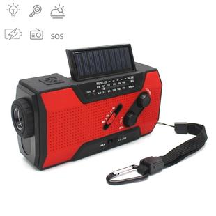 Multifunctional Hand Crank Solar Power LED Flashlight Full Band FM Radio Desk Lamp Alarm, Style:US Version NOAA(Red)