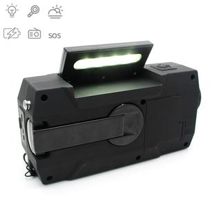 Multifunctional Hand Crank Solar Power LED Flashlight Full Band FM Radio Desk Lamp Alarm, Style:US Version NOAA(Black)