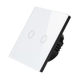 D6-02 86mm Wall Touch Switch, Tempered Glass Panel, 2 Gang 1 Way, EU / UK Standard(White)