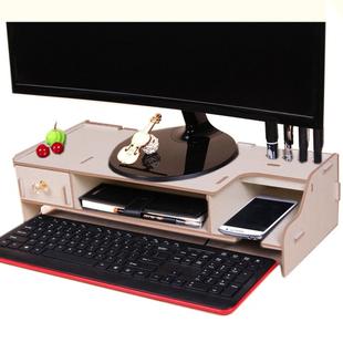 Monitor Wooden Stand Computer Desk Organizer with Keyboard Mouse Storage Slots(Oak)