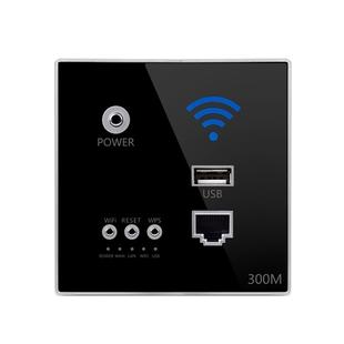 86 Type Through Wall AP Panel 300M Hotel Wall Relay Intelligent Wireless Socket Router With USB(Black)