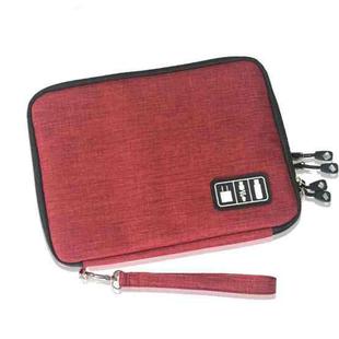 Double Layer Digital Storage Bag Data Cable Finishing Bag Elastic Waterproof Portable Electronic Storage Bag, Size:28x20x3.5cm(Wine Red)