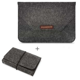 Portable Air Permeable Felt Sleeve Bag for MacBook Laptop, with Power Storage Bag, Size:11 inch(Black)