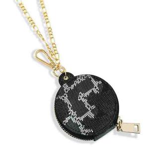 2 PCS Drop-Roof Dust-Proof PU Leather Case Bag With Mirror & Necklace Chain & Key Ring For Bluetooth Headset(Snakeskin Black)
