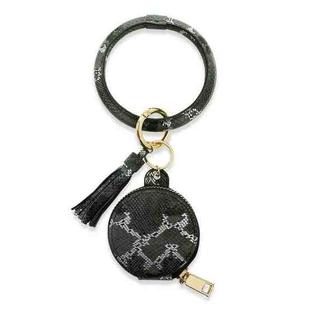 2 PCS PU Leather Wrist Keychain Bluetooth Earphone Bag Mirror Cosmetic Bag(Snakeskin Black)