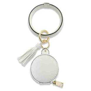2 PCS PU Leather Wrist Keychain Bluetooth Earphone Bag Mirror Cosmetic Bag(Gray White)