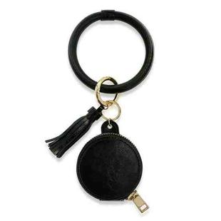 2 PCS PU Leather Wrist Keychain Bluetooth Earphone Bag Mirror Cosmetic Bag(Black)