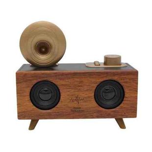 B6 Wooden Double Speakers Wireless Bluetooth Speaker Subwoofer Portable Outdoor Radio 3D Surround Small Speaker(Dark Wood)