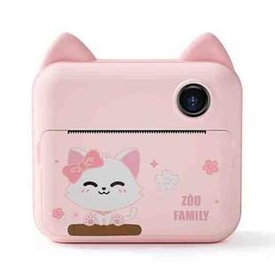 P1 No Card Children Instant Camera 1200W Front And Rear Dual-Lens Mini Print Photographic Digital Camera Toy(Pink Cat)