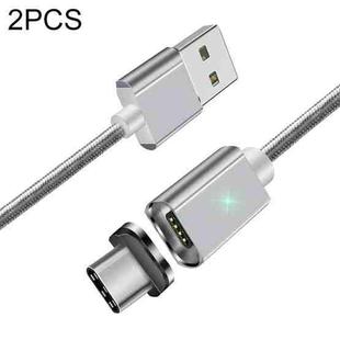 2 PCS ESSAGER Smartphone Fast Charging Data Transmission Cable with Magnetic USB-C / Type-C Connector, Cable Length: 1m(Silver)