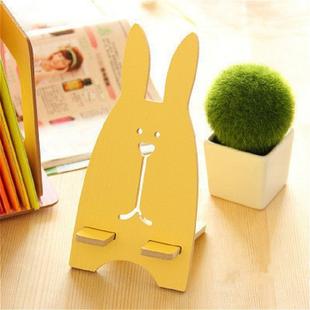 4 PCS Cartoon Rabbit cCandy Color Wooden Phone Holder(Yellow)