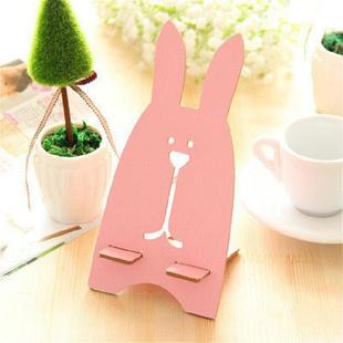 4 PCS Cartoon Rabbit cCandy Color Wooden Phone Holder(Pink)