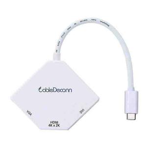 Cabledeconn F0102 3 in 1 Type-C to VGA / HDMI / DVI Adapter(White)