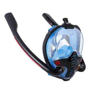 Snorkeling Mask Double Tube Silicone Full Dry Diving Mask Adult Swimming Mask Diving Goggles, Size: S/M(Black/Blue)