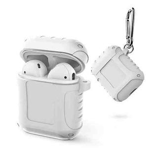 2 PCS Pure Color Simple Waterproof Earphone Protective Cover with Carabiner For AirPods 1 / 2(White)