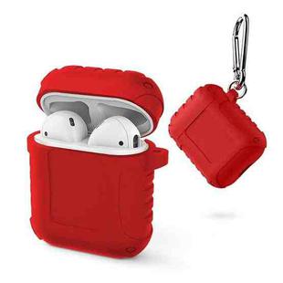 2 PCS Pure Color Simple Waterproof Earphone Protective Cover with Carabiner For AirPods 1 / 2(Red)