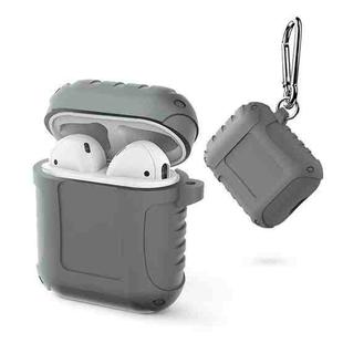 2 PCS Pure Color Simple Waterproof Earphone Protective Cover with Carabiner For AirPods 1 / 2(Gray)
