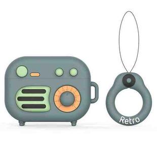 2 PCS Retro Radio Shape Protective Cover Silicone Case for AirPods Pro, Colour: Green+Finger Ring