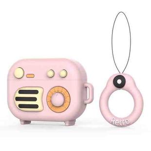 2 PCS Retro Radio Shape Protective Cover Silicone Case for AirPods Pro, Colour: Pink+Finger Ring