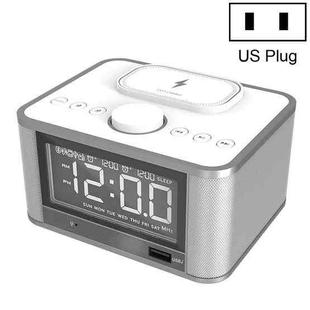 M7-QI Wireless Charging Clock Bluetooth Audio Support TF Card & U Disk & AUX US Plug(White)