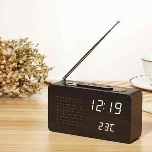 Dotted Black Wood White Light Multifunctional Retro Radio Wooden Alarm Clock Mute Electronic Clock