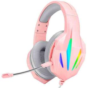 ERXUNG J5 Head-Mounted Gaming Headset Wire-Controlled Desktop Computer Gaming With Microphone  Luminous Headset(Pink)