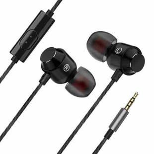 XK-059 3.5mm In-ear Heavy Bass Gaming Music Metal Wired Earphone with Microphone(Black)