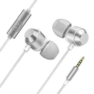 XK-059 3.5mm In-ear Heavy Bass Gaming Music Metal Wired Earphone with Microphone(Silver)