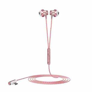 F12 Elbow Earbud Headset Wire Control With Wheat Mobile Phone Headset, Colour: Type-C (Pink)