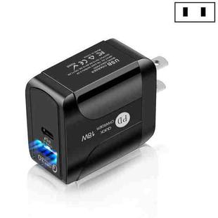 18W PD + QC 3.0 Fast Charge Travel Charger Power Adapter With LED Indication Function(US Plug Black)