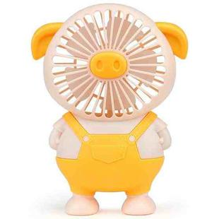 SQ2143 USB Charging Small Pig Fan Button Hand-Held Quiet Fan(Yellow)