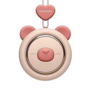 GIVELONG Hanging Neck Mini Rechargeable USB Fan Children Portable Leafless Fan(Bear (Pink))