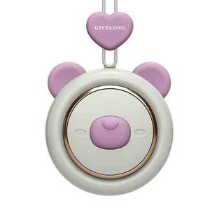 GIVELONG Hanging Neck Mini Rechargeable USB Fan Children Portable Leafless Fan(Bear (Purple))