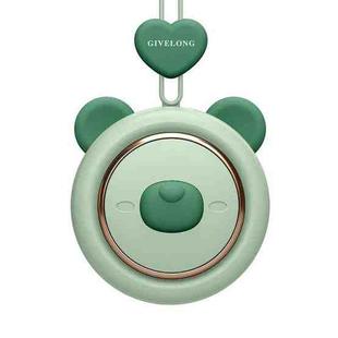 GIVELONG Hanging Neck Mini Rechargeable USB Fan Children Portable Leafless Fan(Bear (Green))