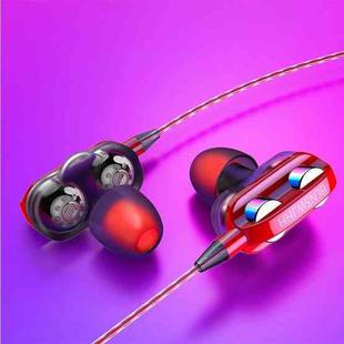 TF-0120 3.5mm In-Ear Headphones Smart Phone Line-Controlled Tuning Headphones(Double Speaker (Red))