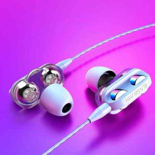 TF-0120 3.5mm In-Ear Headphones Smart Phone Line-Controlled Tuning Headphones(Double Speaker (Pearl White))