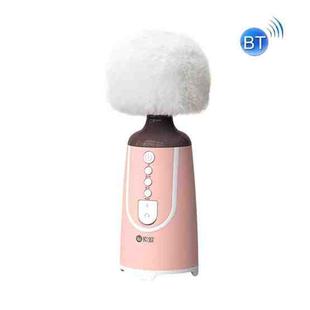 SUOAI MC11 Wireless Voice Changing Mobile Phone Bluetooth Singing Microphone, Colour: Cherry Pink+White Plush Cover